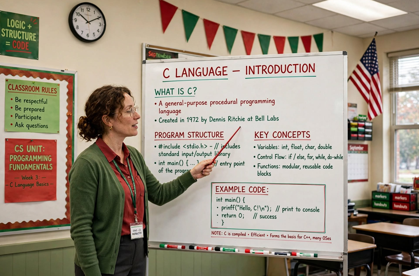 Learn C language introduction: history, features, syntax, pointers, dynamic memory, and file I/O. Complete tutorial with practical examples and error handling.