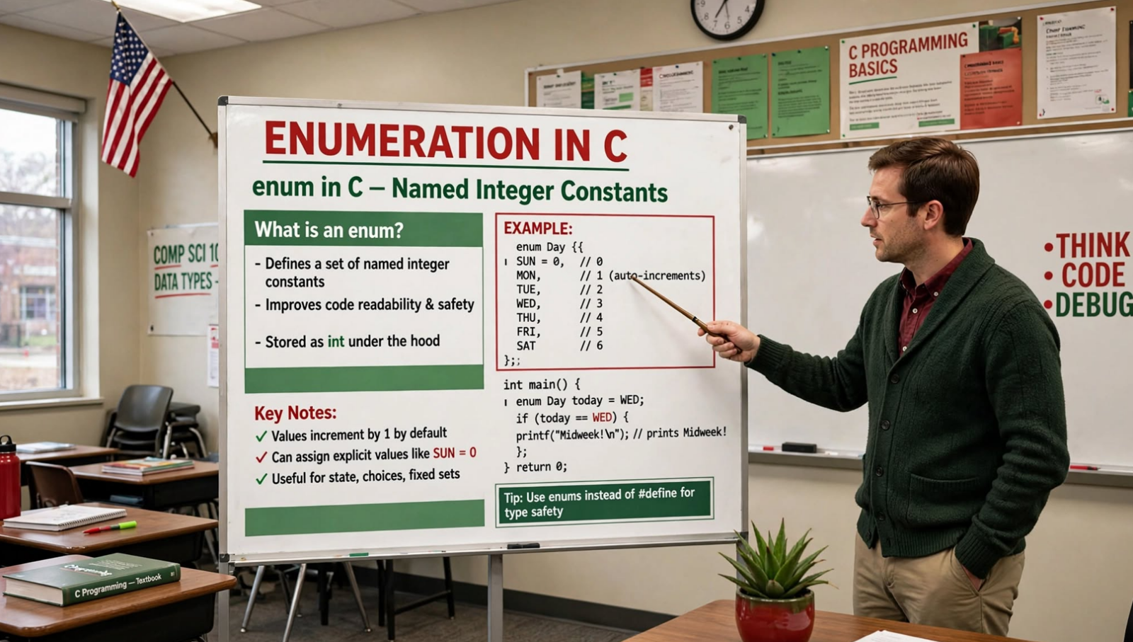 Learn C enums: declaration, initialization, manual value assignment, typedef, and applications. Master using enum for readable code.