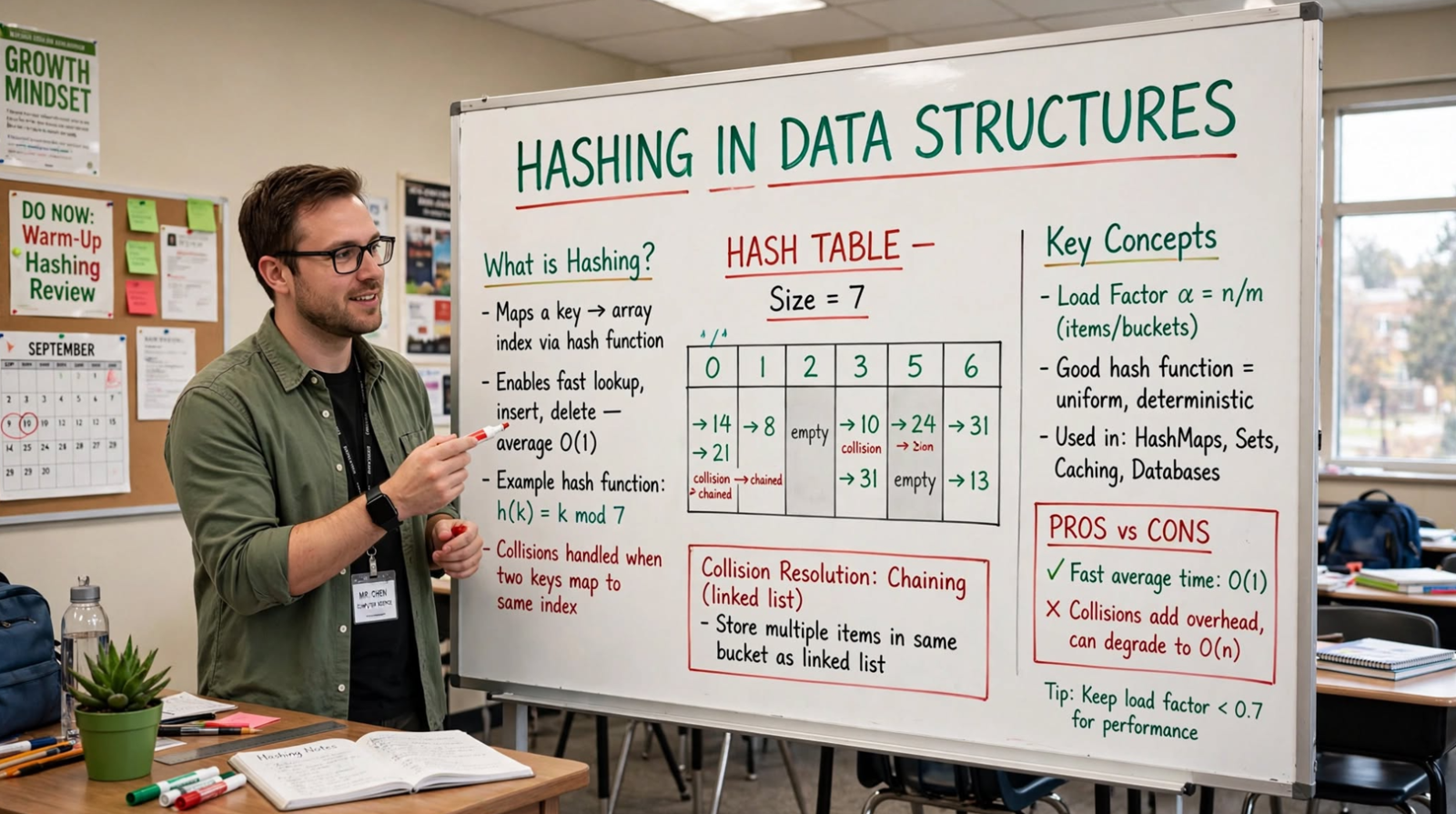 Learn hashing in C: hash functions, separate chaining, open addressing, insert/search/delete, and collision handling. Master O(1) average operations.