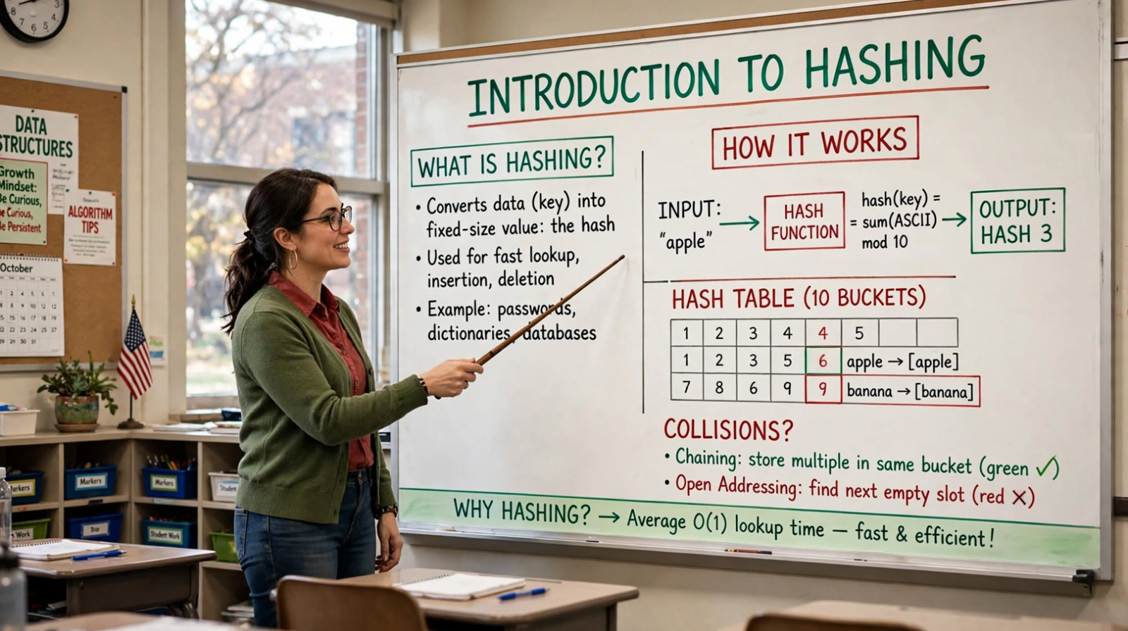 Learn hashing in C: hash functions, hash tables, collisions, chaining, open addressing, load factor, and rehashing. Master O(1) average operations.