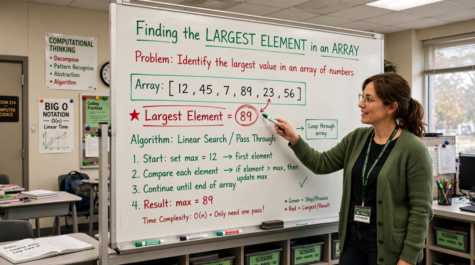 Learn to find the largest element in C arrays using for loop, while loop, pointer-based, and recursive approaches. Master array maximum with edge cases.