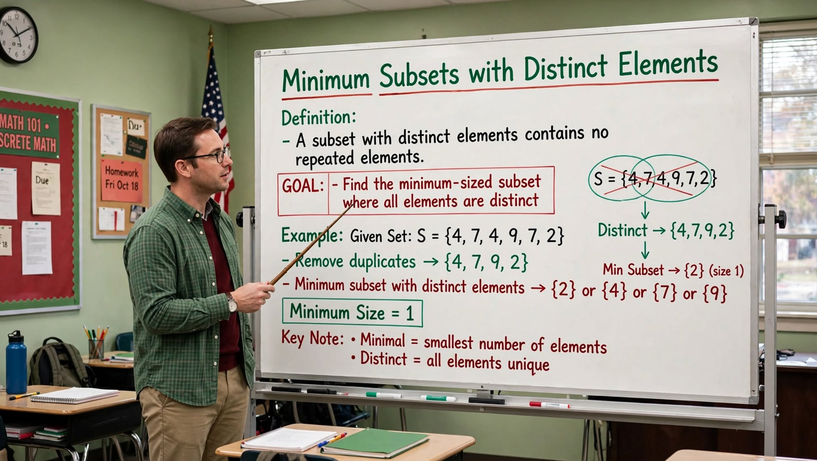 Learn to find minimum subsets with distinct elements in C: the answer equals the max frequency. Compare naive, sorted, and hash O(n) approaches.
