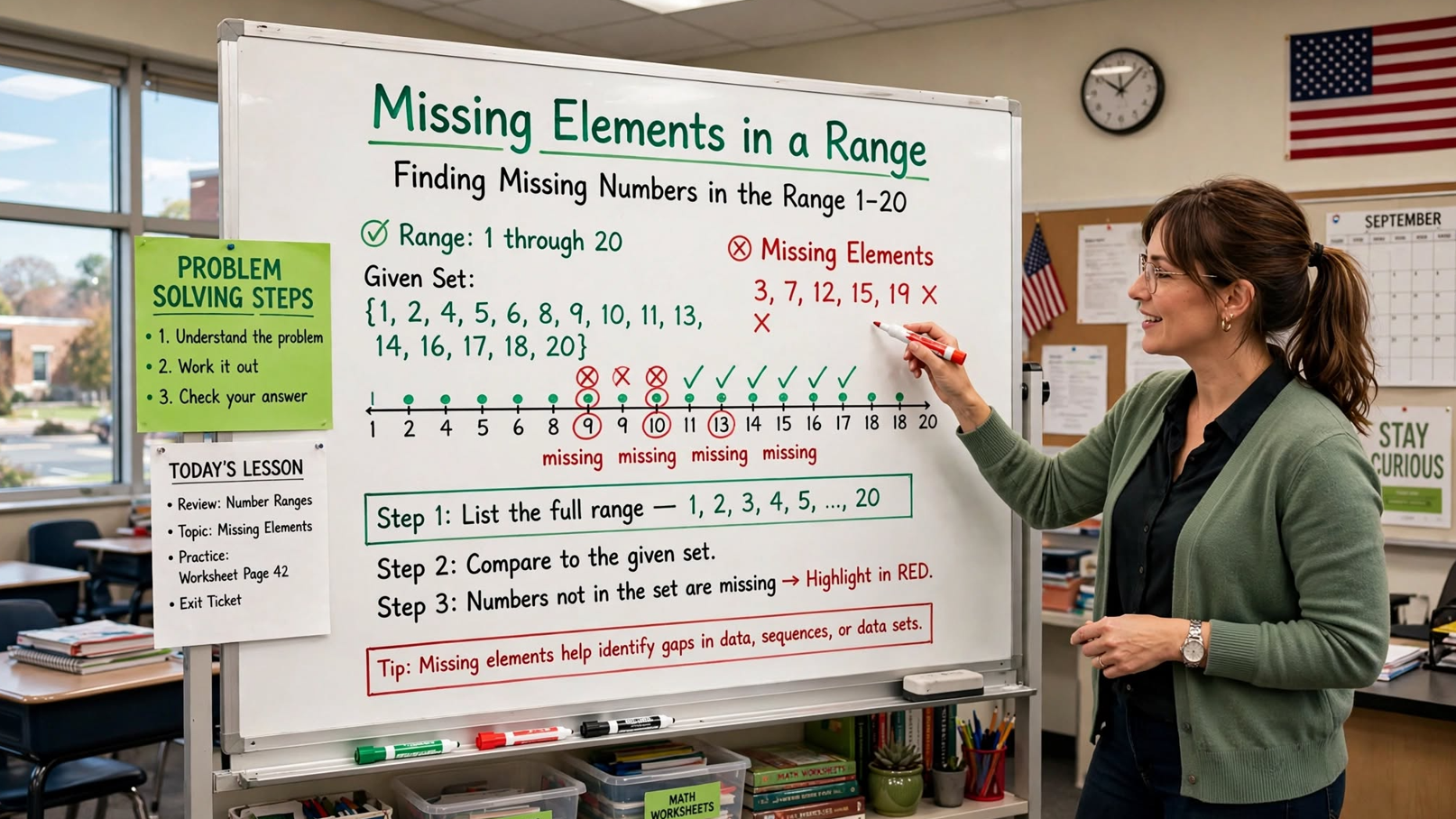 Learn to find missing elements in a range in C: naive, sorted, hash set, and boolean-array approaches with complete code and edge cases.