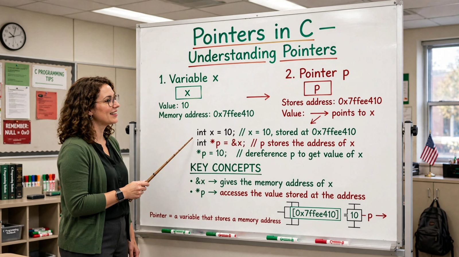 Learn C pointers: declaration, dereferencing, pointer types, arithmetic, function pointers, and multilevel pointers. Master memory management.