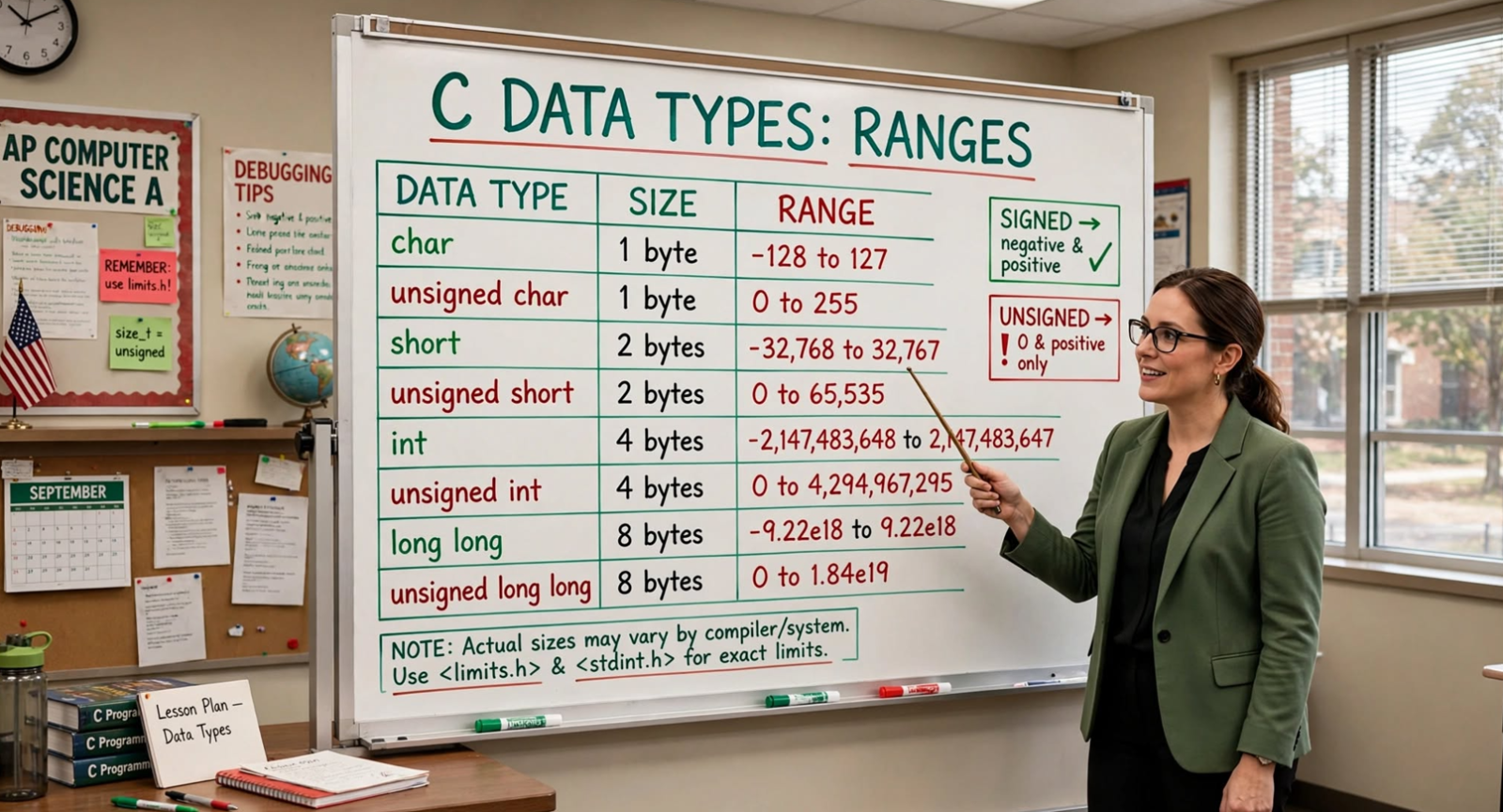 Learn C data type ranges: minimum and maximum values for int, char, float, double, and more. Use limits.h, float.h, and stdint.h to check ranges.
