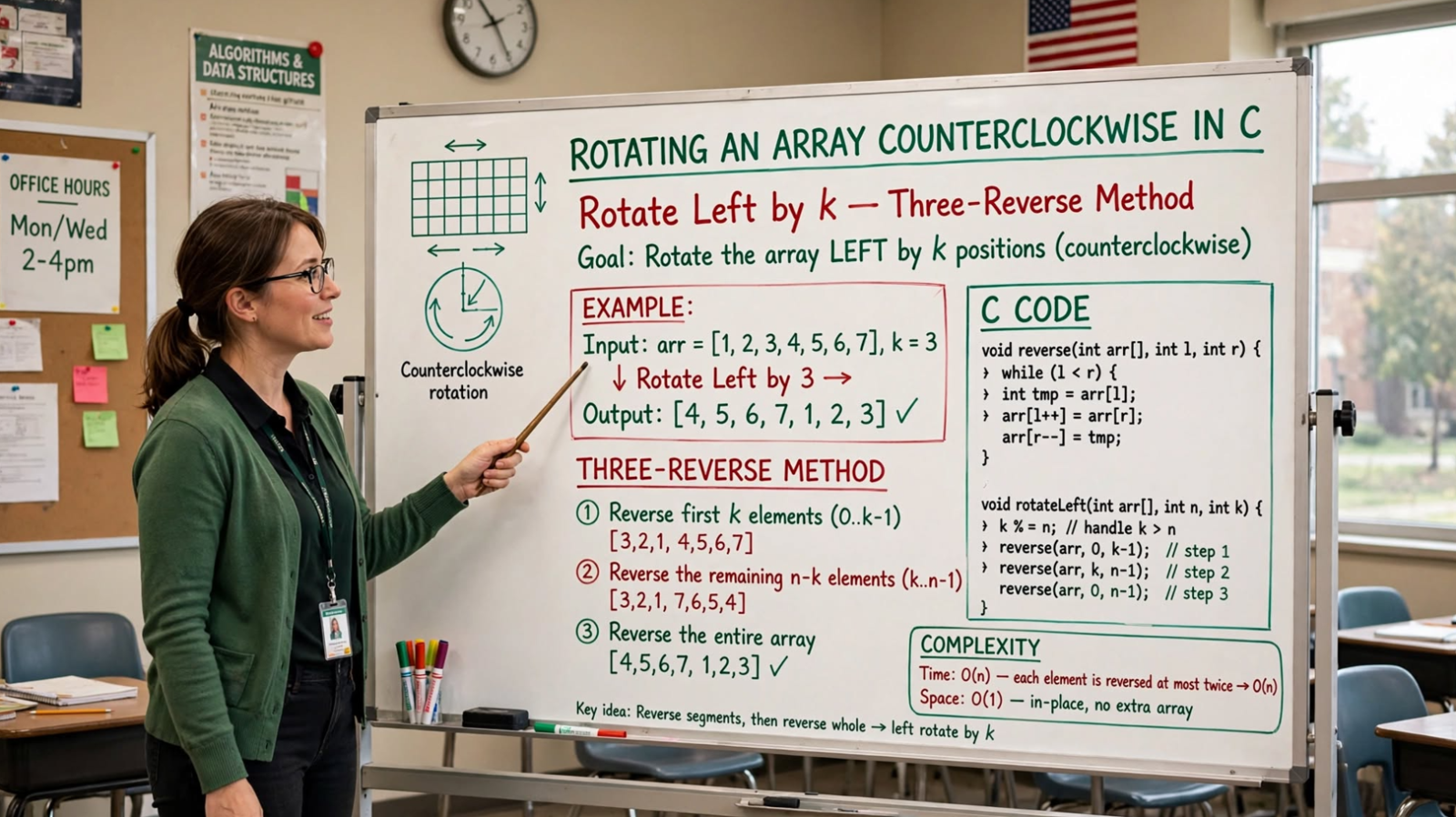 Learn to left rotate an array in C: one-by-one, temporary array, juggling, and reversal algorithms. Master O(n) in-place rotation techniques.