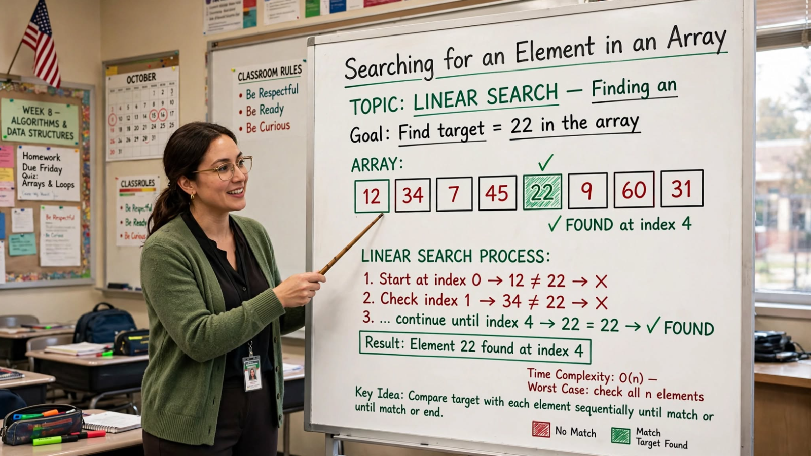 Learn C array searching: linear search, binary search, sentinel search, and recursive approaches. Master O(n) and O(log n) algorithms with examples