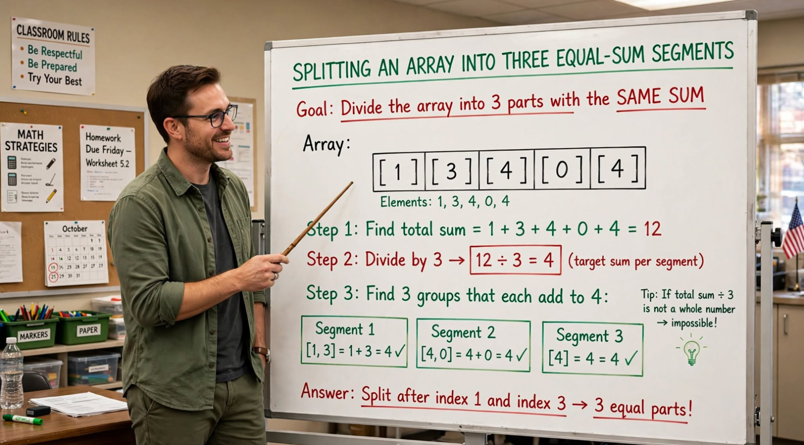Learn to split an array into three equal sum segments in C: naive O(n³) and greedy O(n) approaches. Master prefix sum and partitioning techniques.